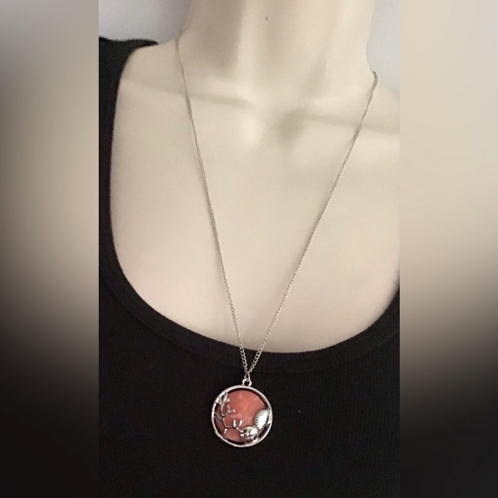 Paparazzi New Elegant Silver and Orange Pendant Necklace with earrings